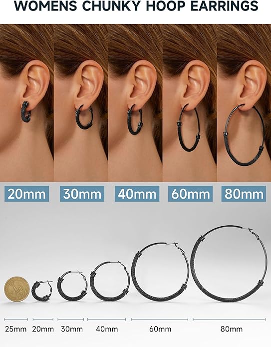 PROSTEEL 30/40/60/80/100mm Chunky Hoop Earrings For Women Gold Plated/Black Stainless Steel Hoops Earrings Statement Jewelry
