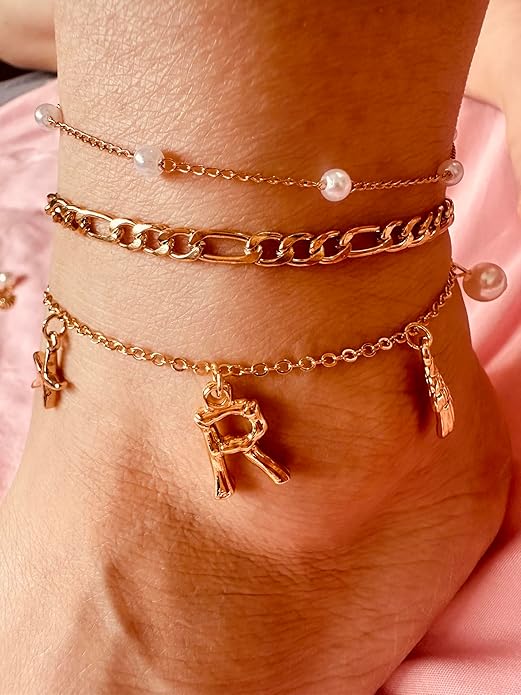 Initial Charm Anklets For Women Shell Letter Anklets Set Gold Charms Pendant Boho Summer Seashell Beach 14k Jewelry for Women Gift
