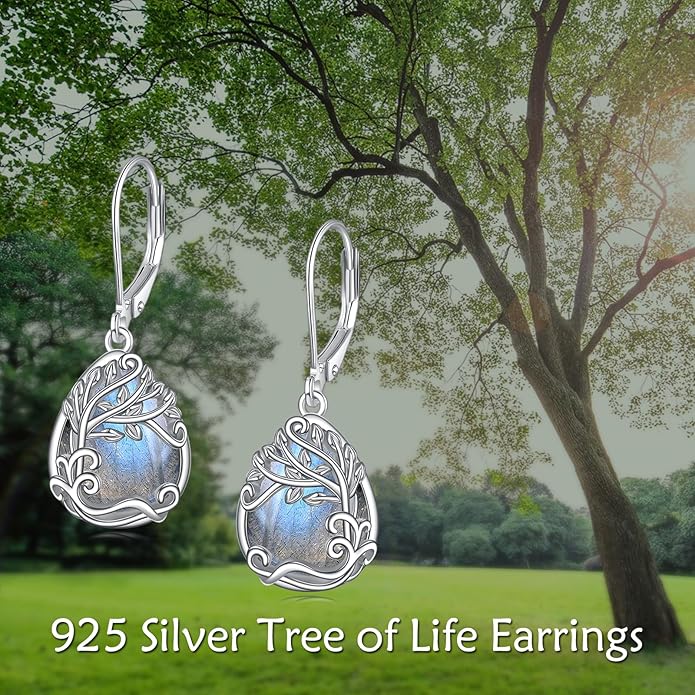 Moonstone Filigree Drop Dangle Teardrop Earrings 925 Sterling Silver Moonstone Leverback Earrings for Women Jewelry Gifts