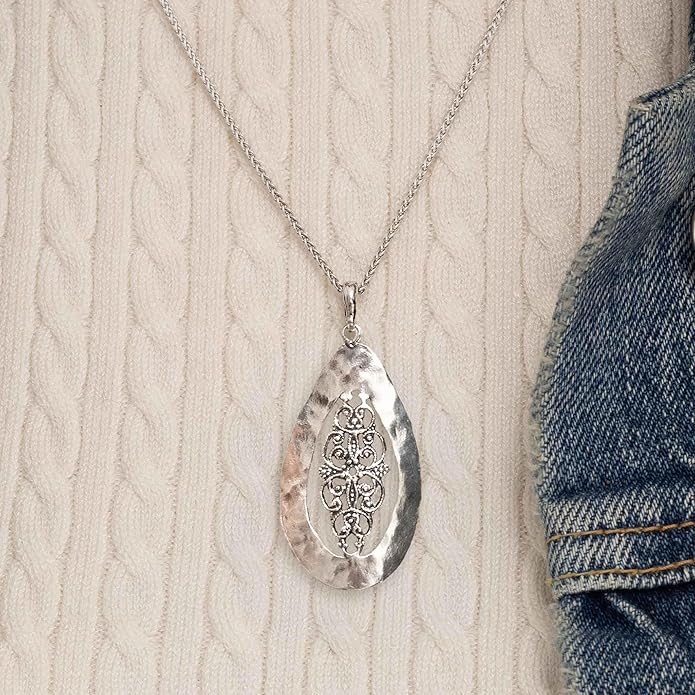 JEAN RACHEL JEWELRY 925 Sterling Silver Necklace for Women - Bold Lace Filigree Vintage Design - Hypoallergenic, Lead & Nickel Free Jewelry - Artisan Handcrafted Statement Necklace