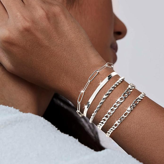 Gold Bracelets for Women Non Tainish,Dainty Bracelets Stack for Women Trendy, Gold Plated Cuff Bracelets Stack With Beaded Cuban Paperclip Snake Rope Bangle Hand Chain Jewelry Gifts for Women