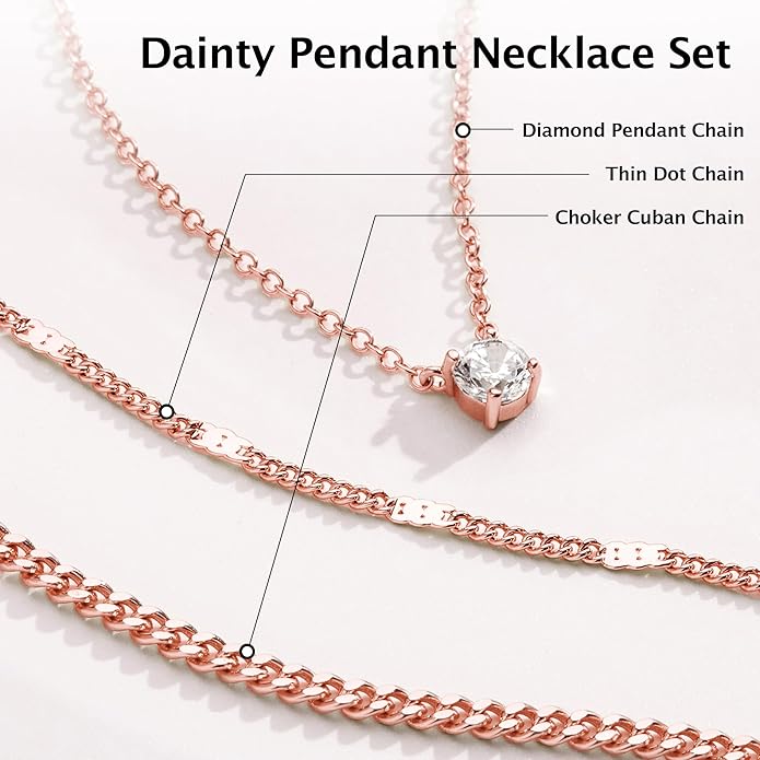 WomenGifts Layered Gold Necklaces for Women, 14K Gold Sterling Silver Plated Dainty Pendant Necklace Set with Cubic Zirconia Circle, Chunky Stackable Cuban Chain Choker, Trendy Personalized Birthstone Jewelry Gift Non Tarnish