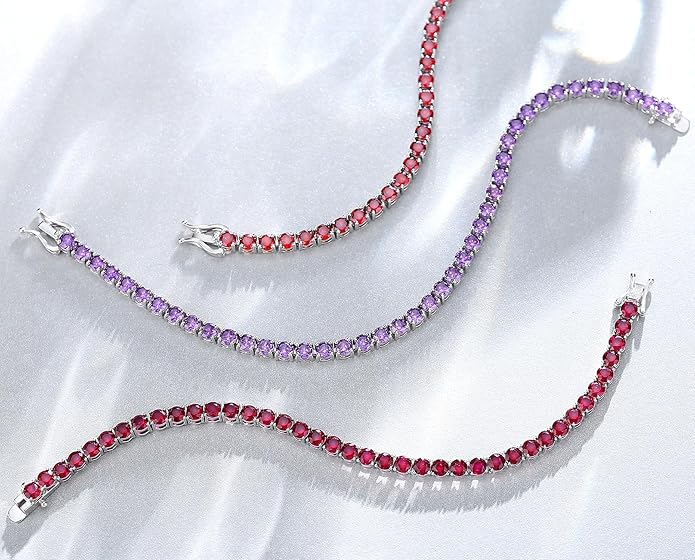 FANCIME Birthstone Bracelet Sterling Silver Gemstone Tennis Bracelets Fine Jewelry Wedding Bridal Prom Birthday Gift for Women Her, Length 7.2 Inch Width 4mm