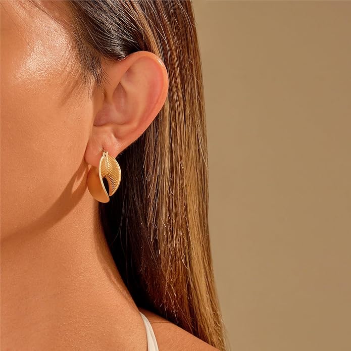 YUJIE Gold Plated Hoop Earrings for Women Brass Earring Chunky Statement Jewelry