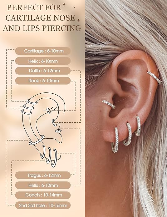 Kakonia 5 Pairs Small Sterling Silver Hoop Earrings Set for Women, 18k Gold Plated Huggie Hoop Earrings, Lightweight Hoop Earrings for Women Hypoallergenic, Cartilage Earring Sets for Multiple Piercing