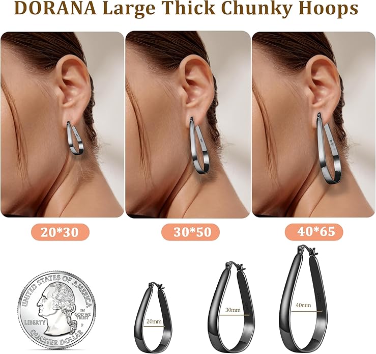 Sterling Silver Hoop Earrings for Women Large Oval Hoop Earrings Lightweight Big Gold Hoops Earrings Hypoallergenic 14K Gold Plated Hoops Earrings Non Tarnish Jewelry Gifts 20/30/40mm
