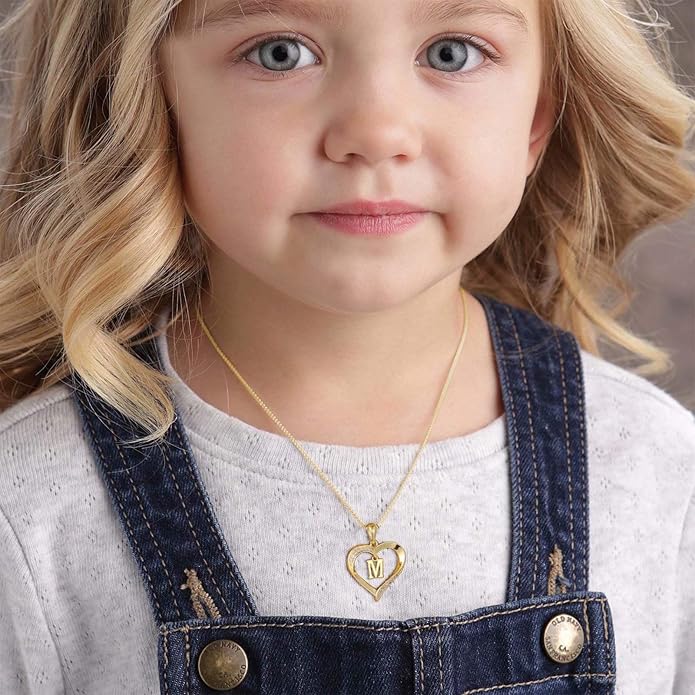 Heart Initial Necklace for Women, 14K Gold Plated Cubic Zirconia Heart Pendant Necklace, Dainty Initial Charm Necklace Letter A to Z Initial Jewelry for Women Girls