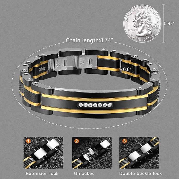 Men Bracelet Stainless Steel men black bracelet Link diamond silver bracelet blue particles jewelry Men chain Gift Boxes