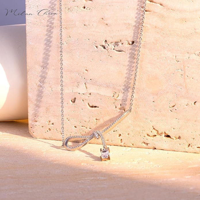 Milan Chiva Gold Pendant Necklace for Women 14K Dainty Cubic Zirconia GemStone Statement Chain Jewelry