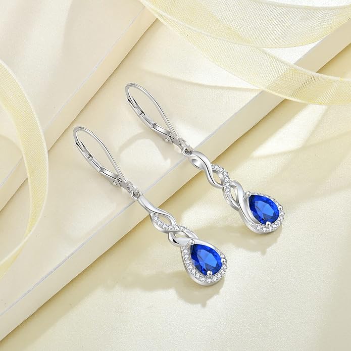 Infinity Dangle Drop Earrings for Women 925 Sterling Silver Teardrop Leverback Earrings Birthstone Jewelry Gifts for Women Wife Girlfriend Mother Daughter Her