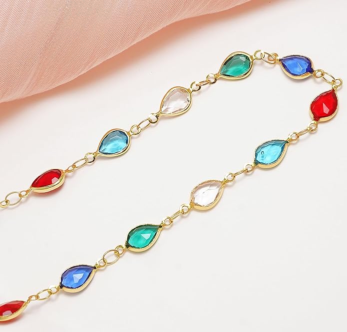 18K Gold Plated Anklet for Women Multicolor Crystal Ankle Bracelets Boho Adjustable Chain Anklets