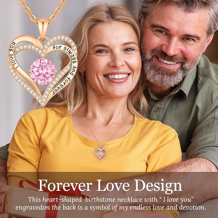 CDE Forever Love Heart Necklaces for Women, Mom, Girlfriend, Wedding Anniversary Birthday Mother Day Christmas Day Gift for Wife Girlfriend Jewelry with Birthstone Pendant
