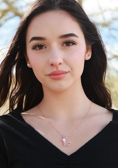 Flower Initial Letter Necklace Pink Red Blue Simulated Pearl Pendant Name Jewelry Made with Austrian Crystals Rose Gold Plated Anniversary Birthday Gifts for Women,18"+2"