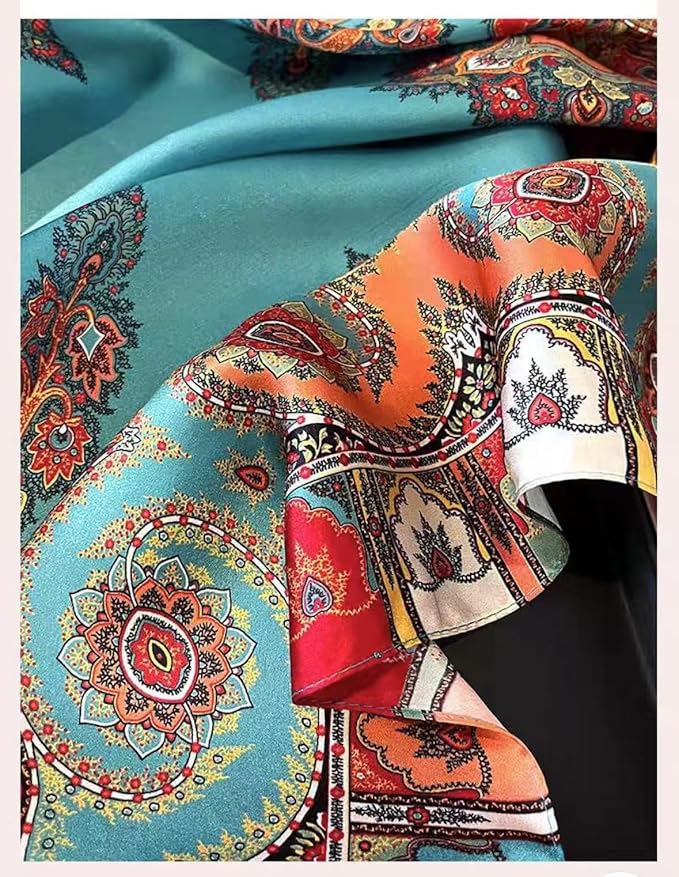 ANDANTINO 100% Mulberry Silk Square Scarf for Hair-25.6" X25.6'' Women Men Natural Silk Neckerchief Digital Printed Headscarf