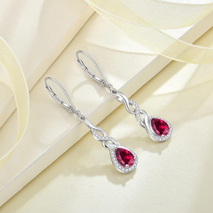 Infinity Dangle Drop Earrings for Women 925 Sterling Silver Teardrop Leverback Earrings Birthstone Jewelry Gifts for Women Wife Girlfriend Mother Daughter Her