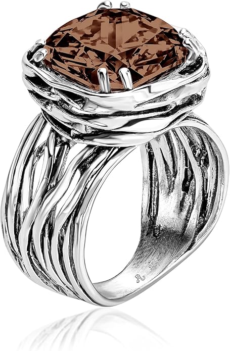 JEAN RACHEL JEWELRY 925 Sterling Silver Ring - Wrap Vintage Design with Cushion Shaped Cubic Zirconia - Hypoallergenic, Lead & Nickel Free - Artisan Handcrafted Statement Rings for Women
