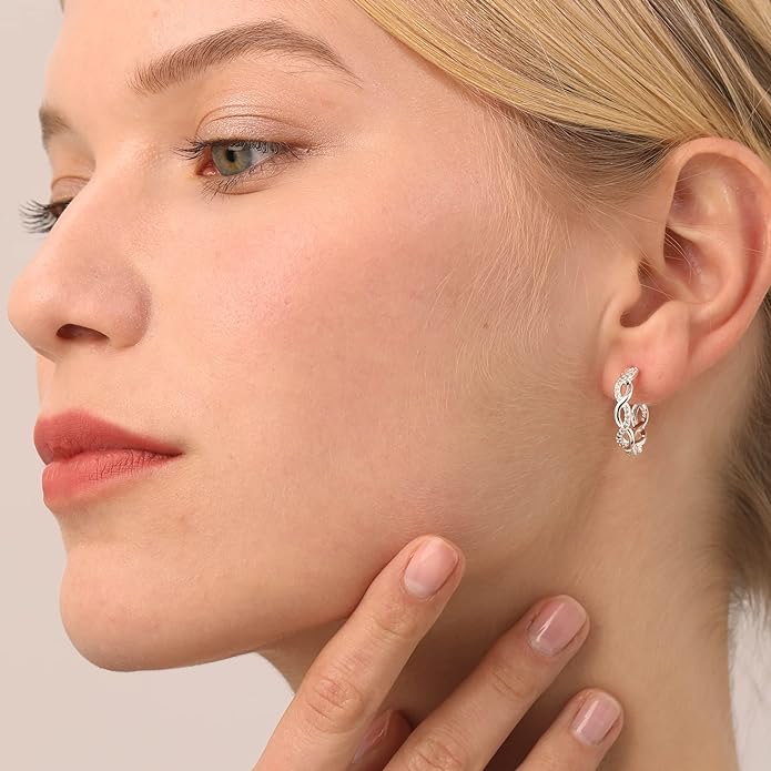 Senteria 925 Sterling Silver Earrings Hoops for Women Lightweight Twisted Hoop Earrings With Cubic Zirconia Hypoallergenic Hoops Earrings (20/30/40/50/60MM)