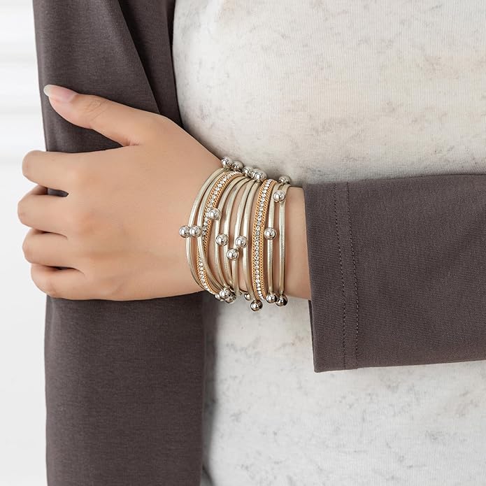 Rantanto Braid Leather Wrap Bracelet Trendy Stackable Crystal Cuff Boho Gold Heart Bracelet Jewelry Gift For Women