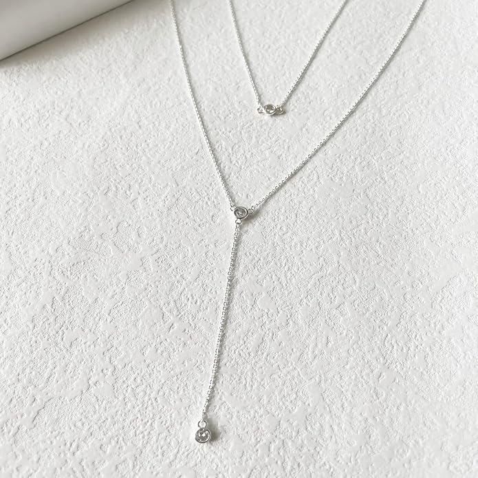 Gold Necklace for Women Trendy Lariat Y Necklace Dainty 14k Gold Plated/Silver Long Necklaces for Women Layered Beaded Drop Necklaces Simple Y-Shaped Chain Jewelry Gifts