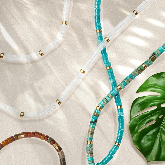 AGOT Beaded Gemstone Necklace for Women: Boho Bead Choker Natural Stone Necklaces - Handmade Jewelry for Summer Beach