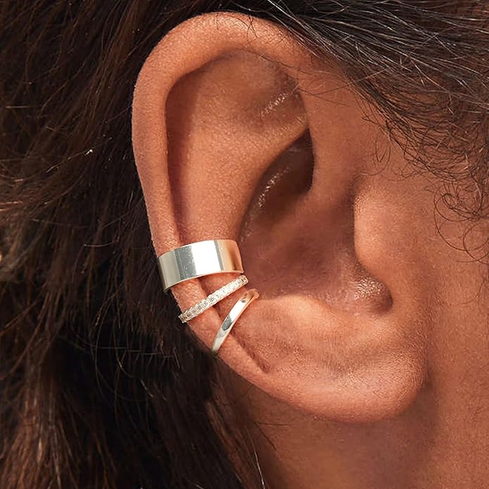 Gold Ear Cuffs Earrings for Women Non Piercing - Clip on Cartilage Earrings Dainty 14K Gold Sterling Silver Plated Cubic Zirconia Huggie Hoop Earring for Women No Tarnish Trendy Jewelry Set