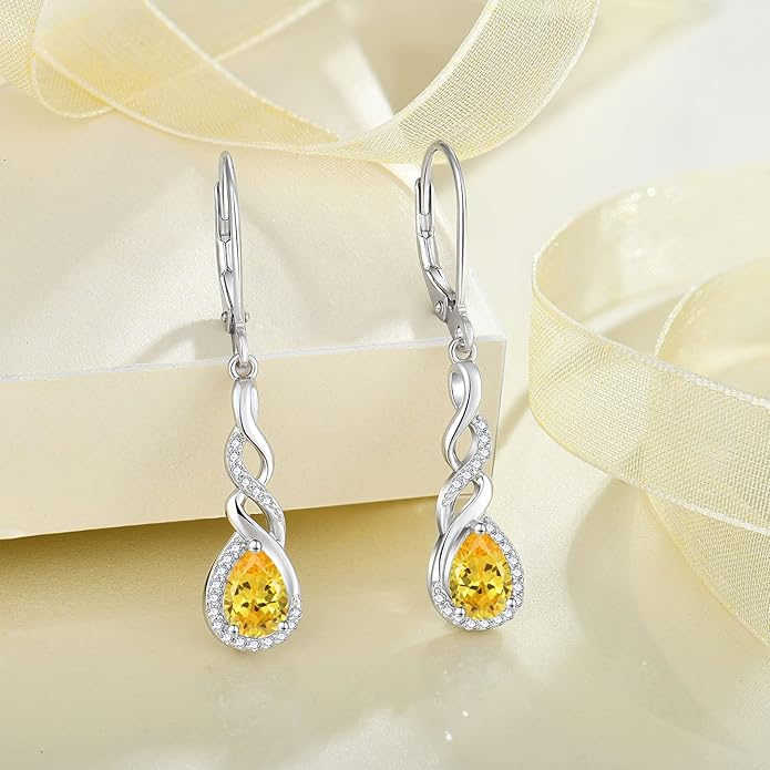 Infinity Dangle Drop Earrings for Women 925 Sterling Silver Teardrop Leverback Earrings Birthstone Jewelry Gifts for Women Wife Girlfriend Mother Daughter Her