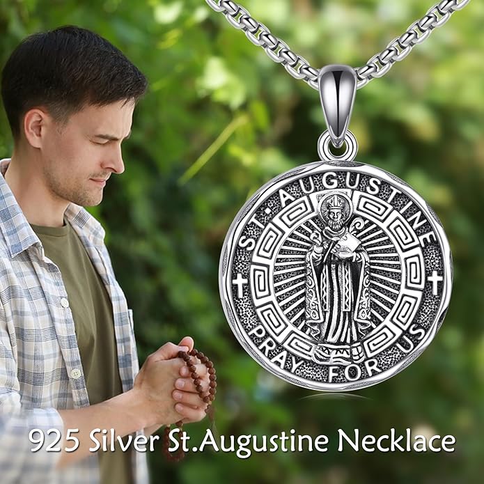 YFN Patron Saint Necklace Sterling Silver Amulet Medal Pendant Religious Protector Jewelry Gifts for Women Men