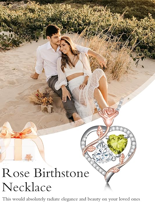 Christmas Gifts for Women Rose Heart Birthstone Pendant Necklace I Love You Forever Jewelry Valentine Mothers Day Birthday Gifts for Women Her Wife Girlfriend