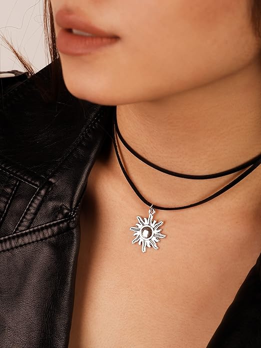Sacina Gothic Boho Layered Sun Choker, Black Choker, Boho Goth Necklace, Black Jewelry, Halloween Christmas Jewelry Gift For Women