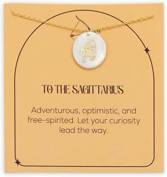 Zodiac Sign Necklace – Mother of Pearl Pendant – Available in Two Finish 925 Sterling Silver and 14K Gold Plated – Adjustable Chain – Horoscope Jewelry Gift with Zodiac Card & Gift Box