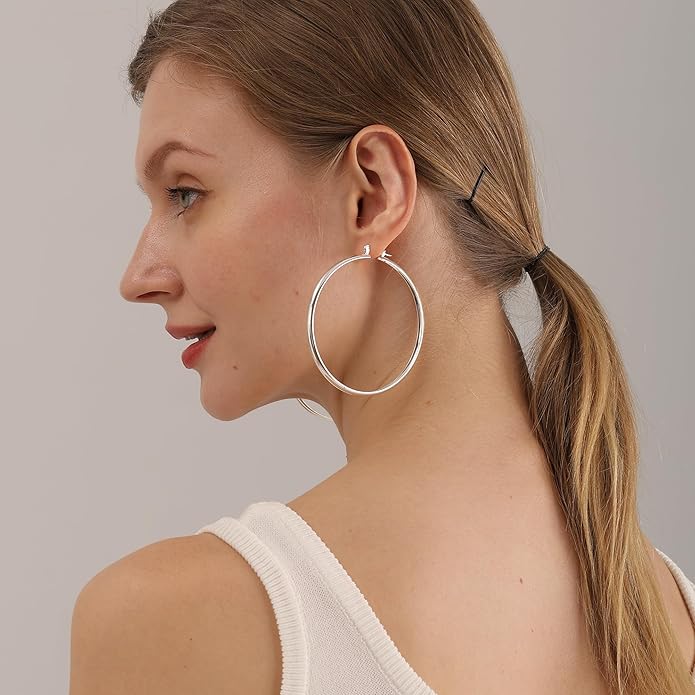 4mm Thick Gold Chunky Earrings Steling Silver Post Hoops Earrings For Women Hollow Tube Hoops Earrings Thick Gold Hoop Earrings Hypoallergenic Lightweight Gold Hoop Large Earrings 20/30/40/50/60MM