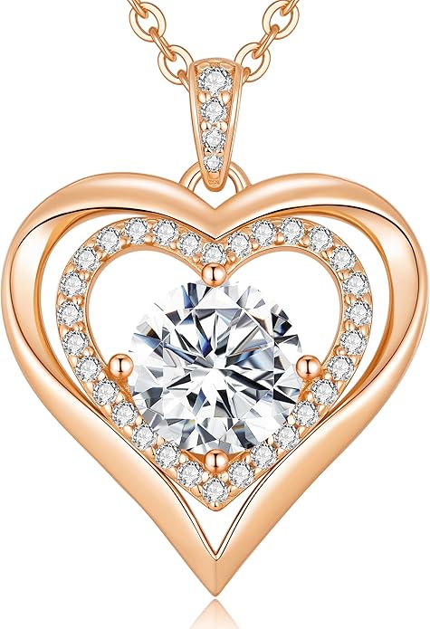 Moissanite Heart Pendant Necklaces for Women, 925 Sterling Silver Necklace Engraved with 'I LOVE YOU', Ideal Anniversary Birthday Christmas Valentine Mothers Day Jewelry Gifts for Mom Wife Girlfriend Daughter Her
