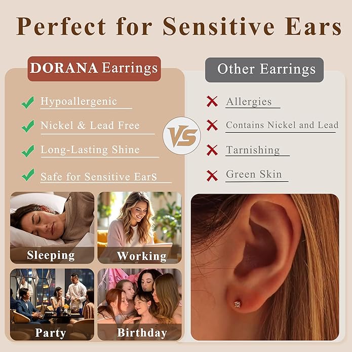 DORANA Valentines Day Gift 3 Pairs 925 Sterling Silver Earrings for Women Girls Non Tarnish Small Hypoallergenic Huggie Hoops Cartilage Stack Earring Sets for Multiple Piercing