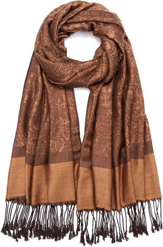 QIUTIMIY Paisley Pashmina Shawl Wrap Women Reversible Vintage Jacquard Pashmina Rave Scarf with Fringe for Evening, Wedding