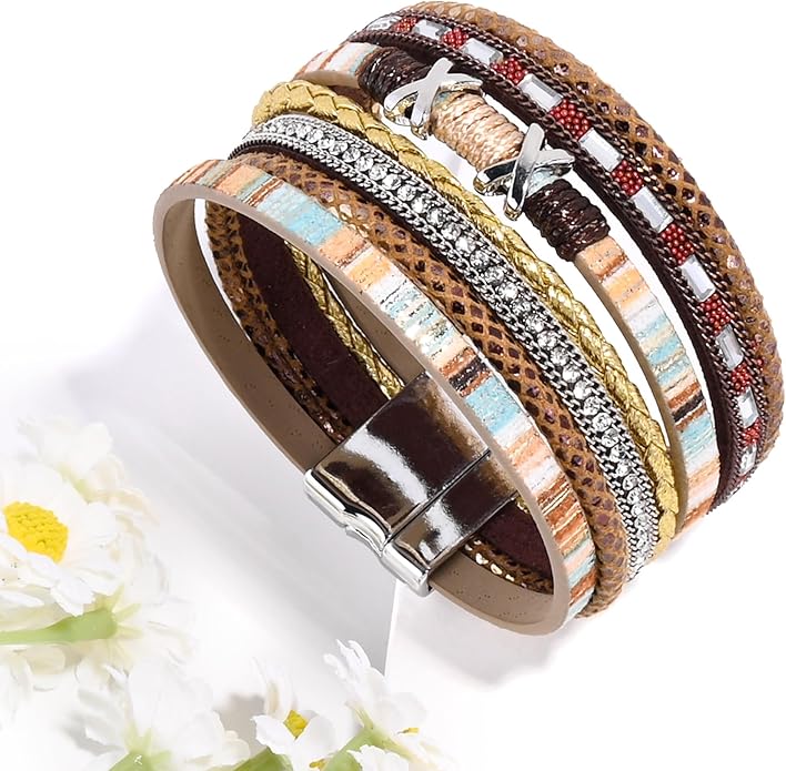 VIBILIA Boho Leather Wrap Bracelets for Women Multi-Layer Bracelets with Strong Clasp Jewelry for Women