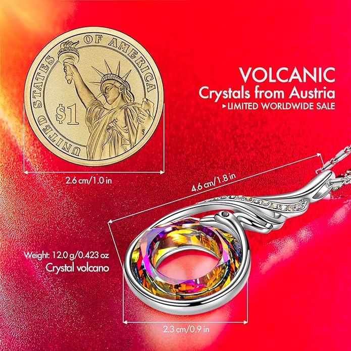 Kate Lynn "Rise From the Ashes Phoenix Necklace Made with Crystals from Austria, 18"+2" Necklace, Packaged with Jewelry Box, Birthday Gift for Women, Symbol of Luck and Renewal
