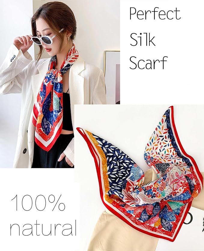 kcctoo 27.5" Mulberry Silk Feeling Head Scarf Women's Fashion Square Neck Satin Scarfs for Bag Hair Scarves Gift