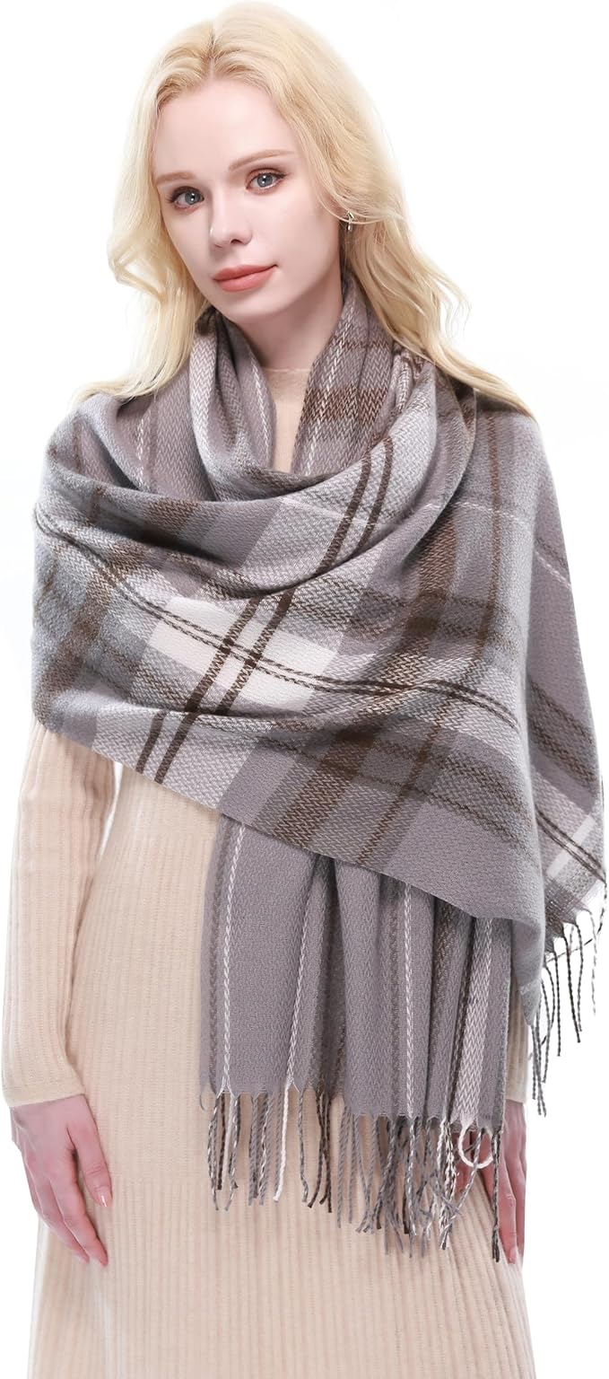 RIIQIICHY Plaid Scarf for Women Fall Winter Pashmina Scarves Wraps for Cold Weather Warm Large