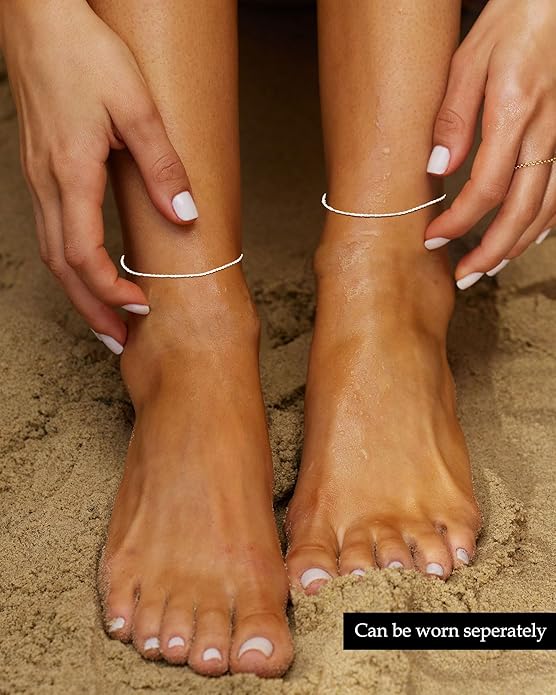 FUNEIA Gold Silver Ankle Bracelets for Women Waterproof 14K Gold Plated Anklets for Women Non Tarnish Dainty Layered Beaded Heart Anklet Set Summer Beach Foot Chain Jewelry Gifts Trendy Stuff
