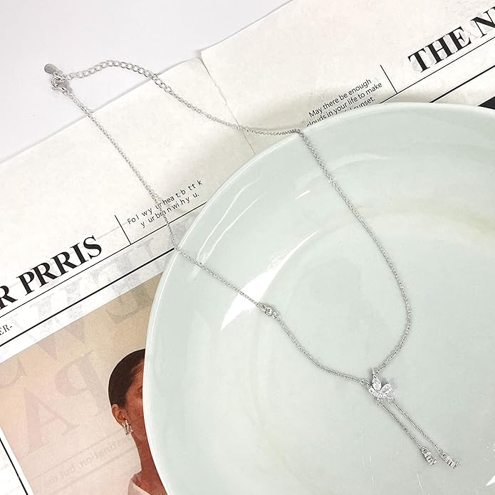 Irregular Y2k Long Y-shaped Necklace with Zircon Inlaid Sparkling Brick Tassel Pendant Double-Layer Chain High-end Fashion Accessory Women's