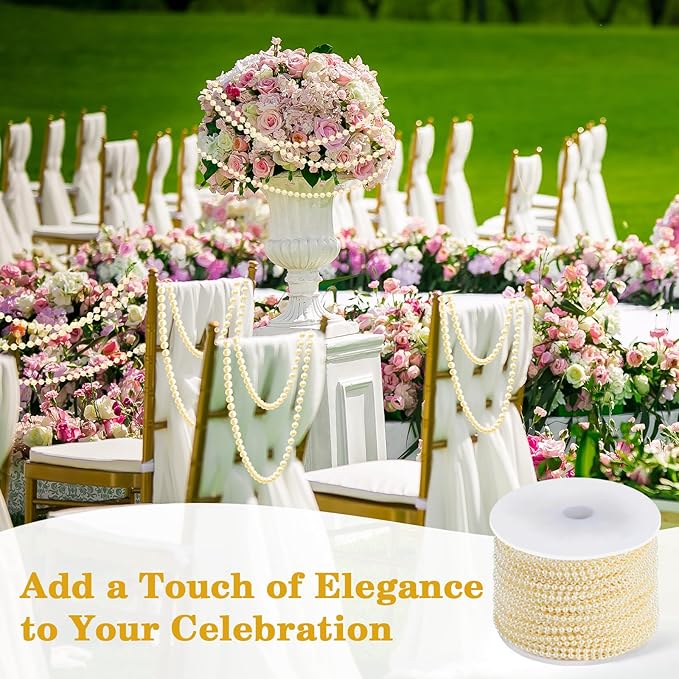 164 Feet Faux Pearl Garland, 3mm Pearl String Roll Strands, Extended String of Pearls Garland for Christmas Tree Wedding Party Decoration Centerpieces Flowers DIY Crafts (Ivory)