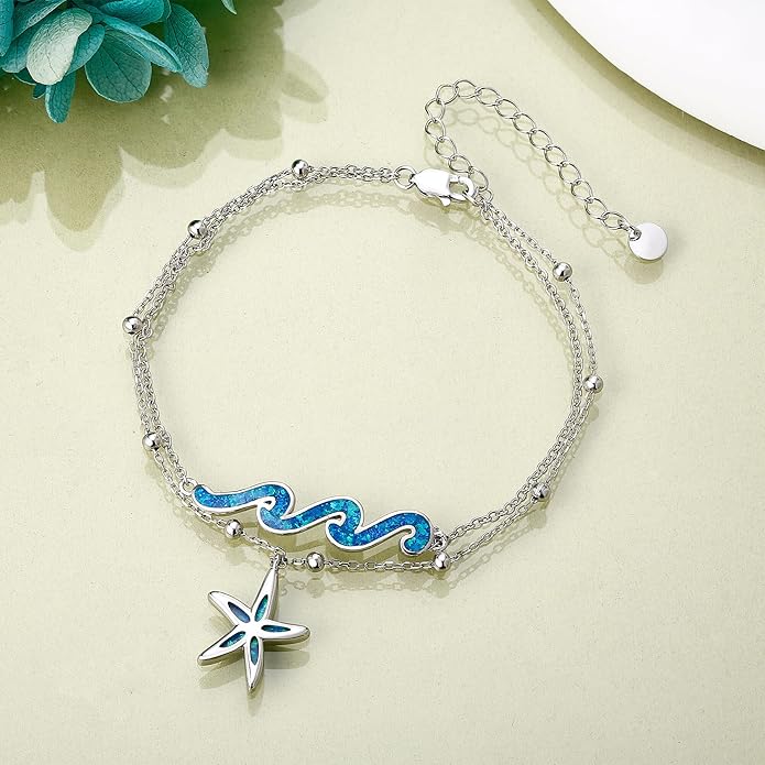 YFN Wave Anklet 925 Sterling Silver Ocean Wave Layered Ankle Bracelet Wave Beach Jewelry for Women Gifts