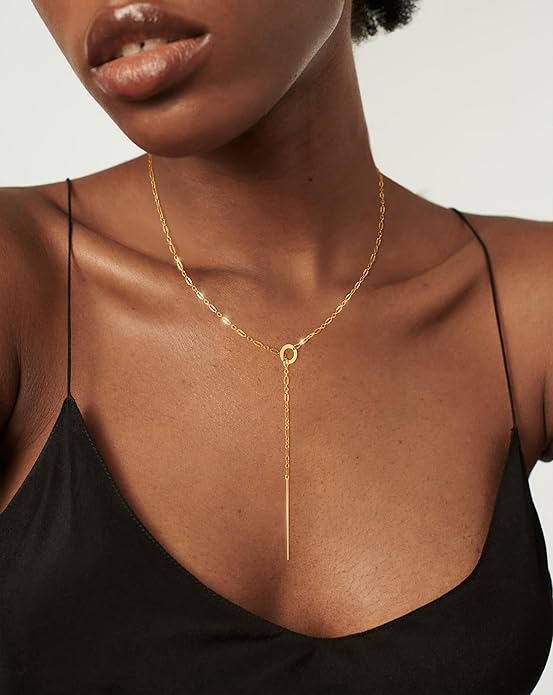 Lariat Long Necklace for Women Trendy Layered Y Necklace Dainty Pendant Drop Dangle Necklace Y-Shaped Necklace Simple CZ Necklace for Women Jewelry