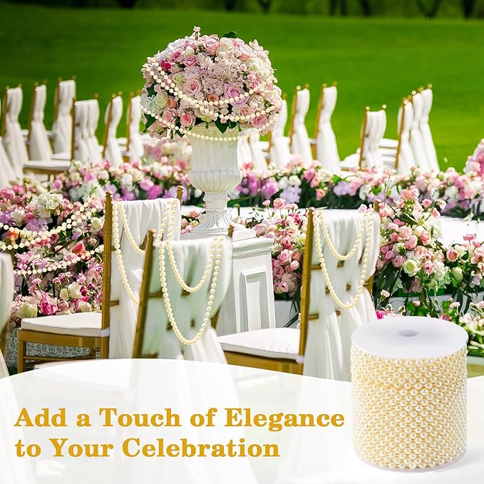 82 Feet Faux Pearl Garland, 6mm Pearl String Roll Strands, Extended String of Pearls Garland for Christmas Tree Wedding Party Decoration Centerpieces Flowers DIY Crafts (Ivory)