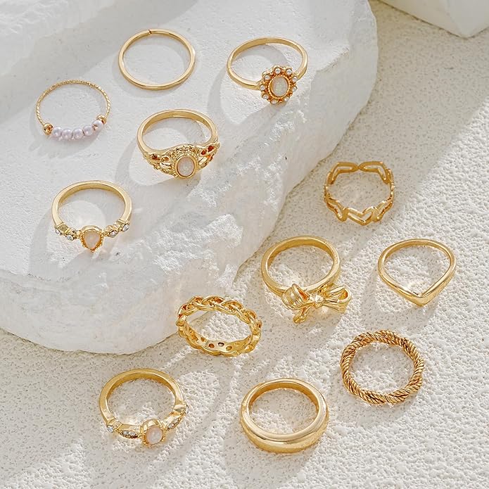 FAXHION Gold Knuckle Rings Set for Women Snake Chain Stacking Ring Vintage BOHO Midi Rings SIze Mixed