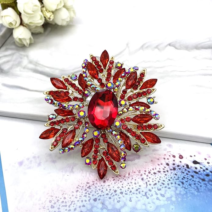 YOQUCOL Sunflower Shape Crystal Big Large Heavy Brooch Pin Rhinestone Scarf Decoration Corsage Cloth Pin for Women Girls