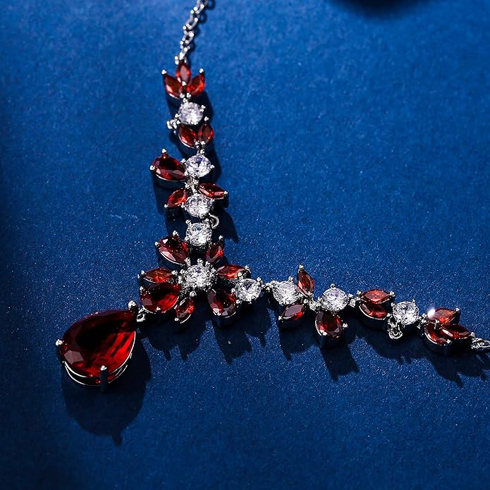 EleQueen Women's Wedding Bridal Jewelry Set for Brides Bridesmaids, Silver/14K Gold/Rose Gold Plated Cubic Zirconia Teardrop Necklace Dangle Earrings Bracelet Sets for Party Prom