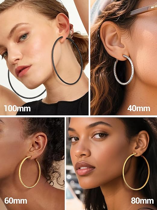 PROSTEEL 30/40/60/80/100mm Chunky Hoop Earrings For Women Gold Plated/Black Stainless Steel Hoops Earrings Statement Jewelry