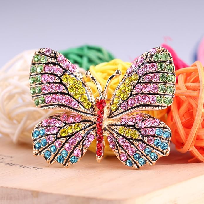 ESIW 6 PCS Multicolor Rhinestone Crystal Butterfly Brooch Pin Lapel Pin for Women