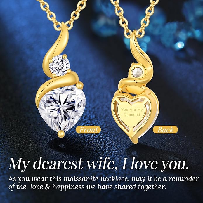 Moissanite Heart Pendant Necklaces for Women, 925 Sterling Silver Necklace with Birthstone, Ideal Anniversary Present or Birthday Christmas Valentine Mothers Day Jewelry Gifts for Mom Wife Her Girlfriend